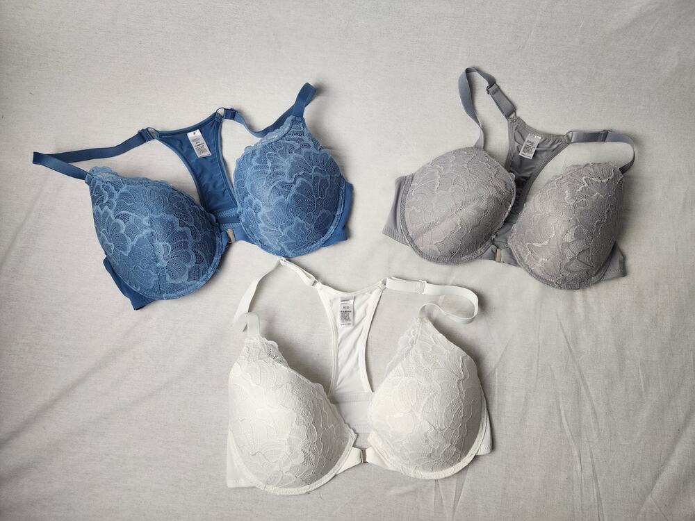 Lot 3 Sz 80D Lacy Razorback Adjustable Front Clasp Closure Padded Underwire Bras